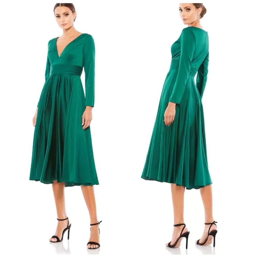 Ieena for Mac Duggal Emerald Green Satin A-Line Dress Size 6 NWT